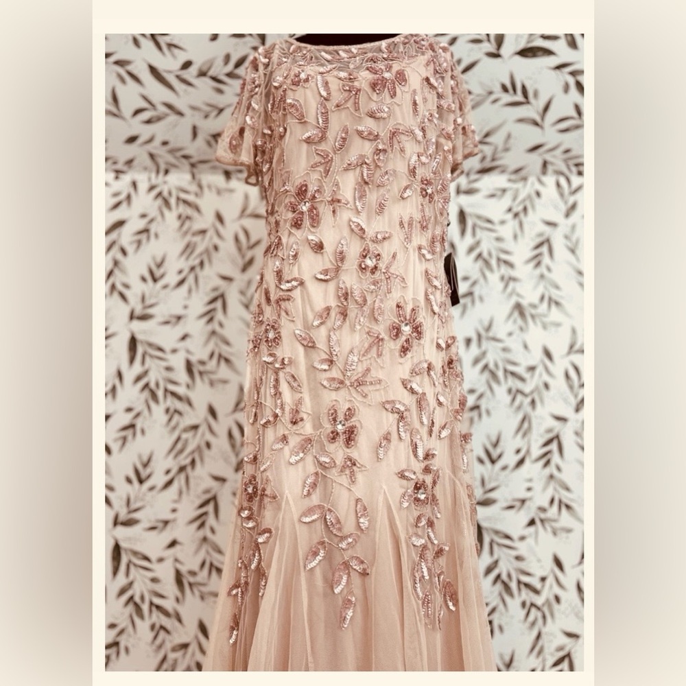 NWT by Adrianna Papell, Blush Beaded Tulle Gown Sz 14, Perfect for Wedding, Prom - Picture 4 of 9